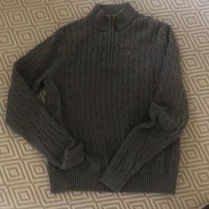 Boys grey zip neck cable sweater